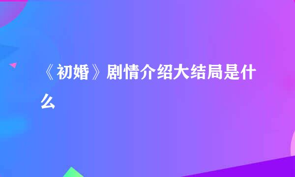 《初婚》剧情介绍大结局是什么