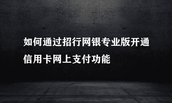 如何通过招行网银专业版开通信用卡网上支付功能