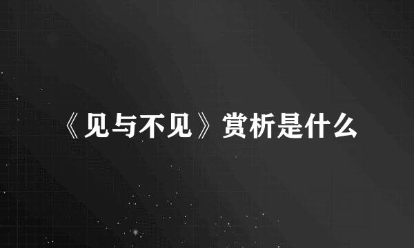 《见与不见》赏析是什么