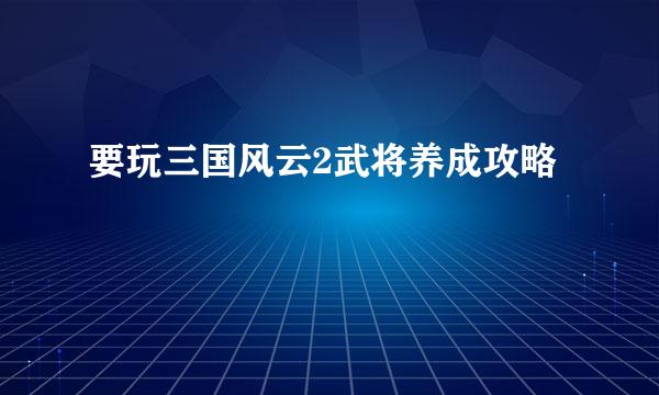 要玩三国风云2武将养成攻略