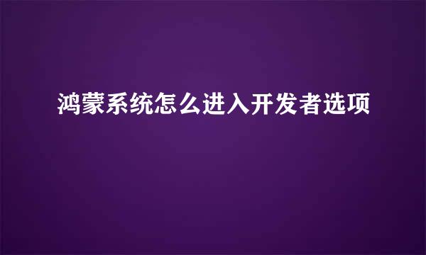 鸿蒙系统怎么进入开发者选项