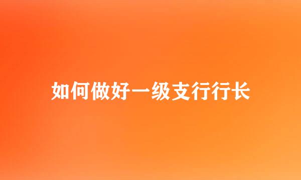 如何做好一级支行行长