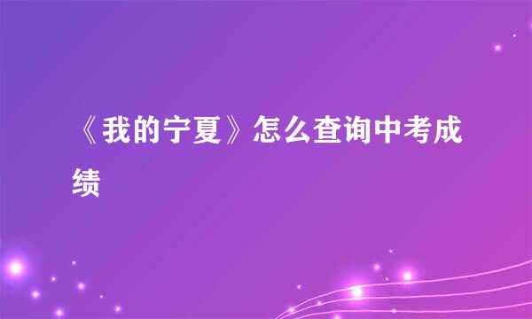 《我的宁夏》怎么查询中考成绩