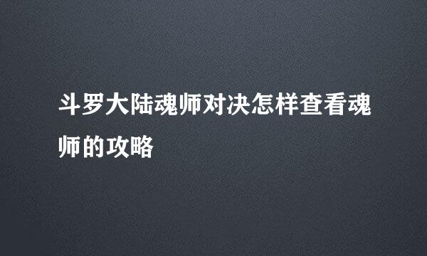 斗罗大陆魂师对决怎样查看魂师的攻略