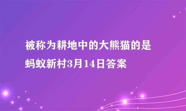 被称为耕地中的大熊猫的是 蚂蚁新村3月14日答案