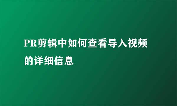 PR剪辑中如何查看导入视频的详细信息