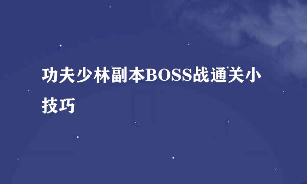 功夫少林副本BOSS战通关小技巧