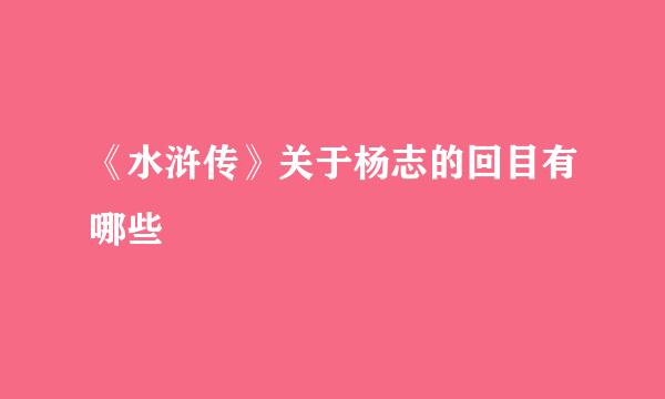 《水浒传》关于杨志的回目有哪些