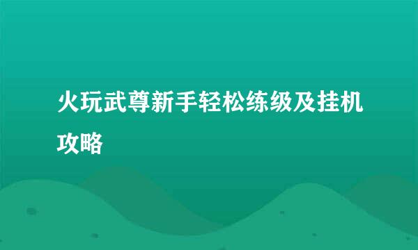 火玩武尊新手轻松练级及挂机攻略