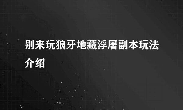 别来玩狼牙地藏浮屠副本玩法介绍