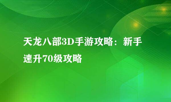 天龙八部3D手游攻略：新手速升70级攻略