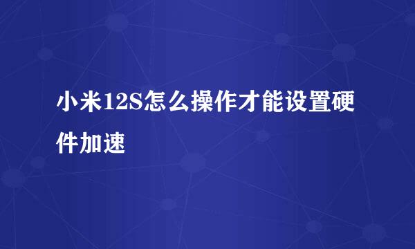 小米12S怎么操作才能设置硬件加速