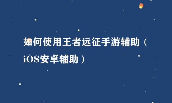 如何使用王者远征手游辅助（iOS安卓辅助）