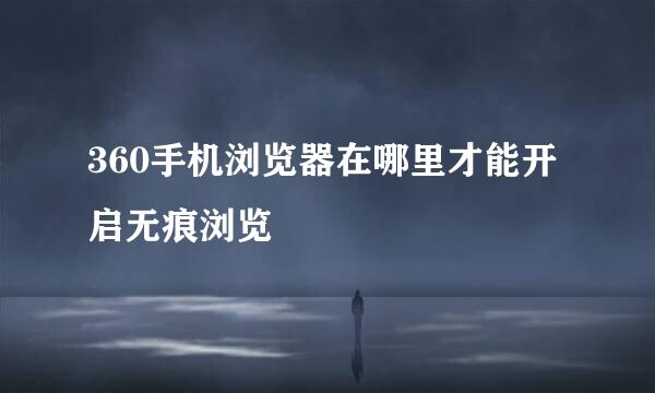 360手机浏览器在哪里才能开启无痕浏览