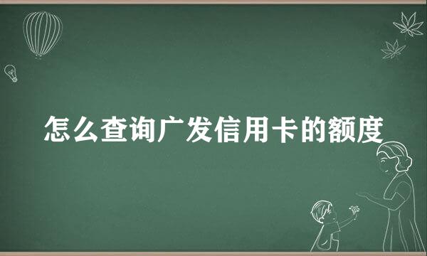 怎么查询广发信用卡的额度