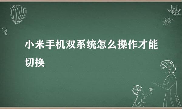 小米手机双系统怎么操作才能切换