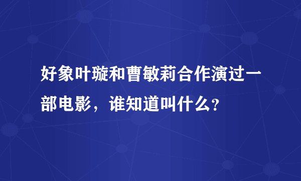 好象叶璇和曹敏莉合作演过一部电影,谁知道叫什么?