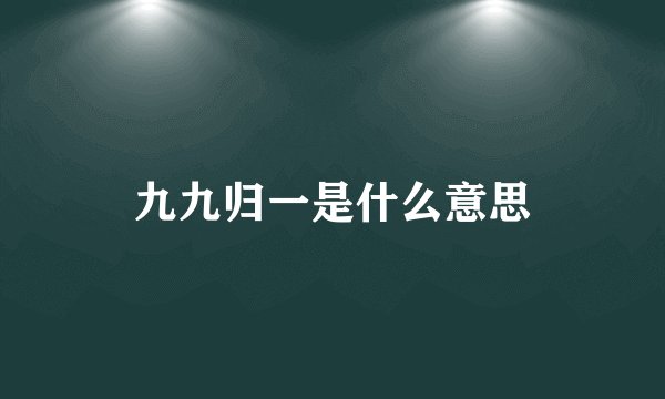 九九归一是什么意思