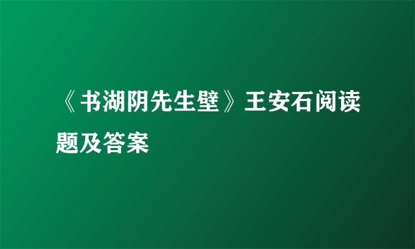 《书湖阴先生壁》王安石阅读题及答案