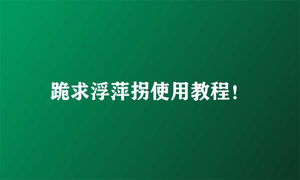 跪求浮萍拐使用教程！