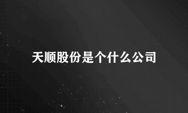 天顺股份是个什么公司