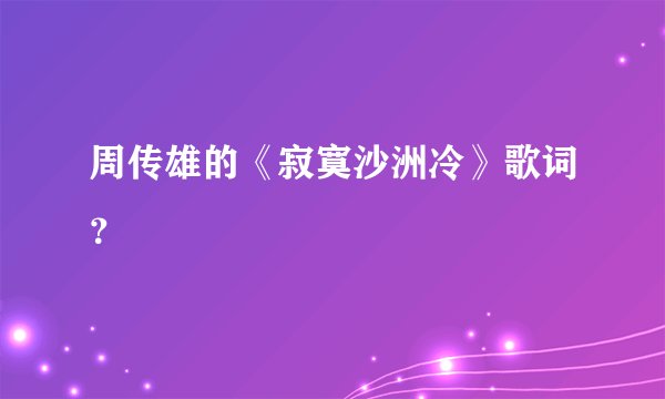 周传雄的《寂寞沙洲冷》歌词?