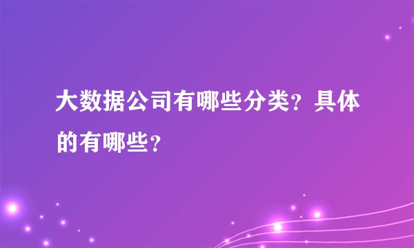 大数据公司有哪些分类?具体的有哪些?