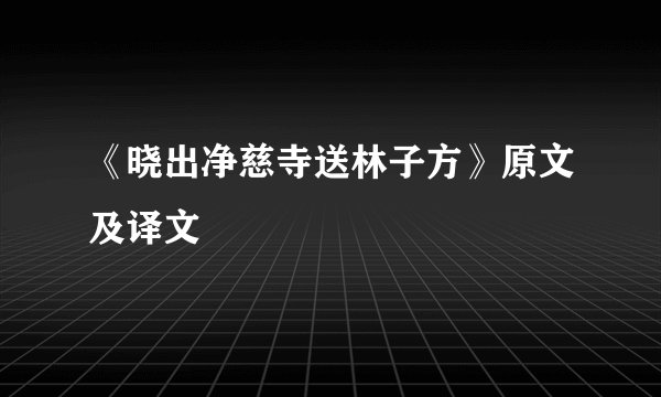 《晓出净慈寺送林子方》原文及译文