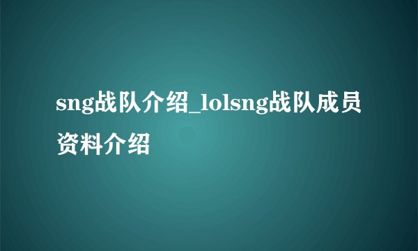 sng战队介绍_lolsng战队成员资料介绍