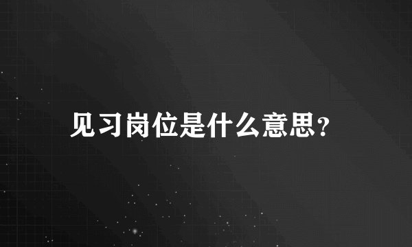 见习岗位是什么意思？