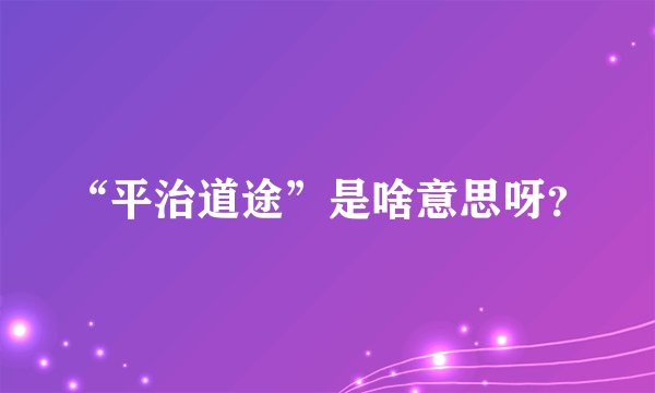 “平治道途”是啥意思呀？