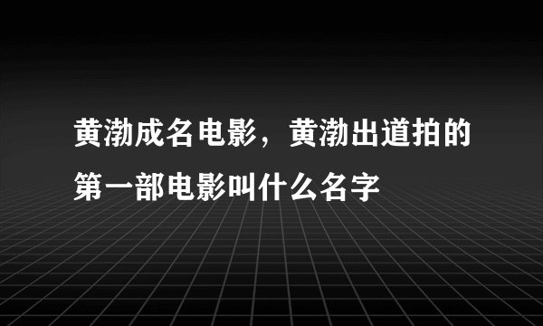 黄渤成名电影，黄渤出道拍的第一部电影叫什么名字