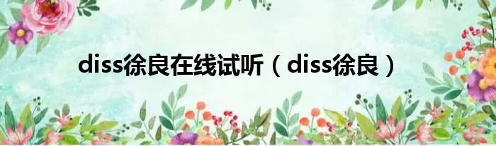 diss徐良在线试听（diss徐良）
