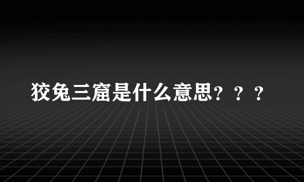 狡兔三窟是什么意思？？？