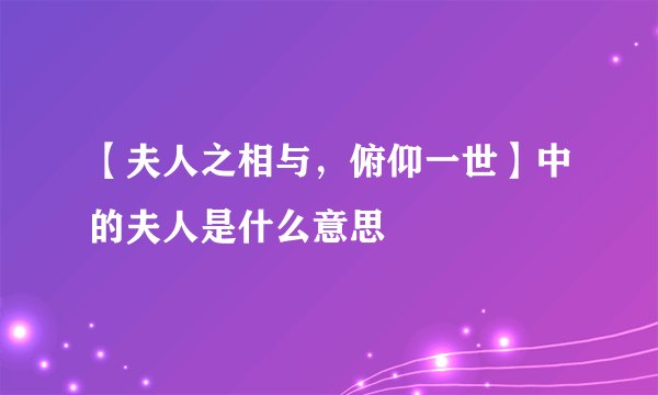 【夫人之相与，俯仰一世】中的夫人是什么意思
