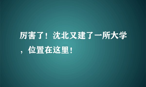 厉害了！沈北又建了一所大学，位置在这里！