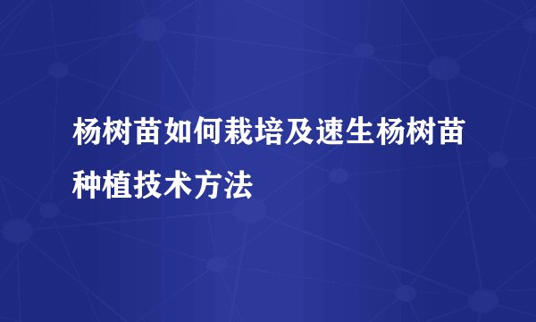 杨树苗如何栽培及速生杨树苗种植技术方法