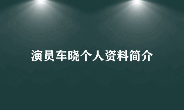 演员车晓个人资料简介