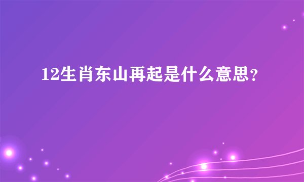 12生肖东山再起是什么意思？